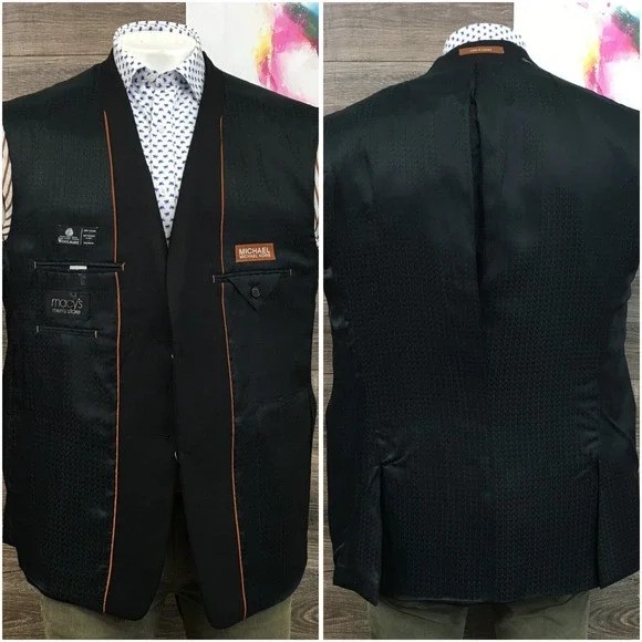 MICHAEL KORS Mens‎ Blazer Sport Coat Casual Jacket Size 46R Black Wool Suit